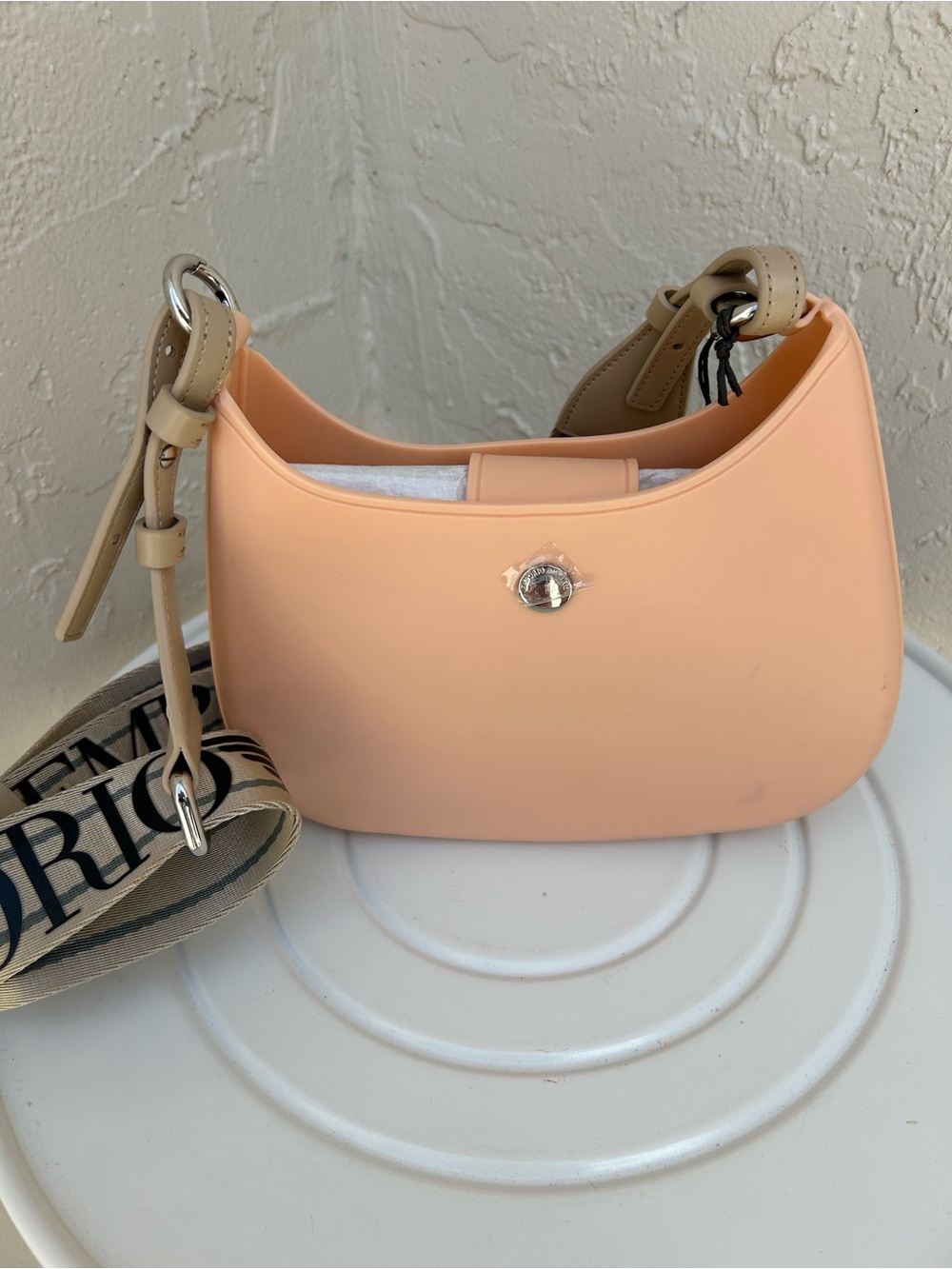 Emporio Armani Gummy shoulder bag in peach pink PVC